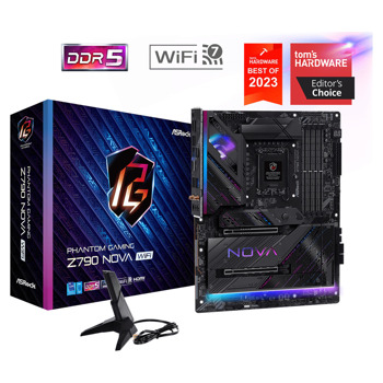 Дънна платка ASRock Z790 NOVA WIFI, Z790, LGA1700, DDR5, PCIe 5.0 (DP&HDMI)(CF), 6x M.2, 4x SATA 6Gb/s, 4x USB 3.2 Gen2 Type-A, 2x USB 3.2 Gen2x2 Type-C, Wi-Fi 7, Bluetooth, ATX | JAR Computers ASRock Z790 NOVA WIFI 90-MXBMB0-A0UAYZ