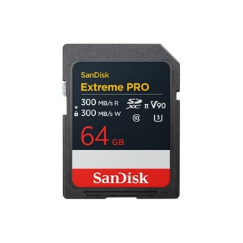 Карта памет 64GB SDXC, SanDisk Extreme Pro, UHS-II, скорост на четене до 300MB/s, скорост на запис до 300MB/s | JAR Computers Карта памет 64GB SDXC, SanDisk Extreme Pro