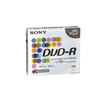 DVD-R media 4.7GB, Sony, 8x, 5бр.