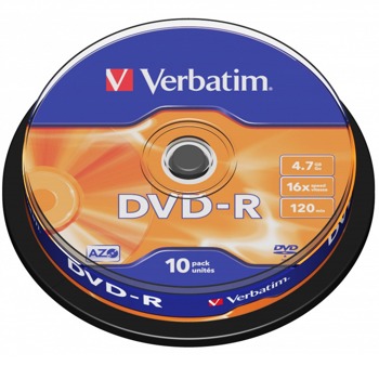 Оптичен носител DVD+R 4.7GB, Verbatim 43523, 16x, 10бр image