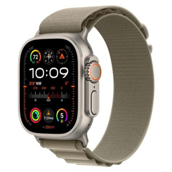 Смарт часовник Apple Watch Ultra 2, 1.92" (4.88 cm) Retina LTPO OLED дисплей, 64GB Flash памет, Bluetooth, Wi-Fi, LTE, GPS, следене на кръвно налягане, SpO2, водоустойчивост до 10 метра, IP6X, до 36 часа време на работа, Olive Alpine Loop Small | JAR Computers Apple Watch Ultra 2 Olive Alpine Loop Small