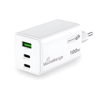 Зарядно устройство MediaRange MRMA123, от контакт към 1x USB-A(ж), 2x USB-C(ж), 20V, 5.0A, бяло, 100W, QC 3.0 | JAR Computers MediaRange MRMA123