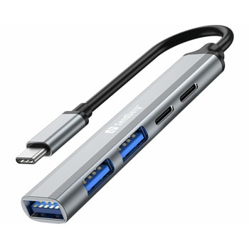USB хъб Sandberg 336-50, 5 порта, от USB Type-C към 2x USB 2.0 Type-A, 1x USB 3.0 Type-A, 2x USB Type-C | JAR Computers USB хъб Sandberg 336-50