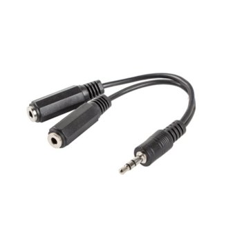 Кабел Lanberg AD-0024-BK, от Jack 3.5mm(м) към 2x Jack 3.5mm(ж), 0.1m, черен | JAR Computers Lanberg AD-0024-BK