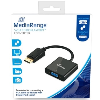 Преходник MediaRange MRCS173, от DisplayPort (м) към VGA (ж), черен | JAR Computers MediaRange MRCS173