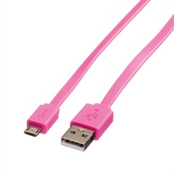 Кабел Roline 11.02.8762, USB A(м) към USB Micro B(м), 1m, розов | JAR Computers Roline 11.02.8762 USB A(м) към USB Micro B(м) 1m