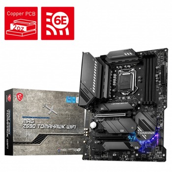 Дънна платка MSI MAG Z590 TOMAHAWK WIFI, Z590, LGA1200, DDR4, PCI-E 4.0 (DP/HDMI)(CF), 6x SATA 6Gb/s, 3x M.2, 1x USB 3.2 Gen 2x2 Type-C, Wi-Fi, Bluetooth, ATX | JAR Computers MSI MAG Z590 TOMAHAWK WIFI