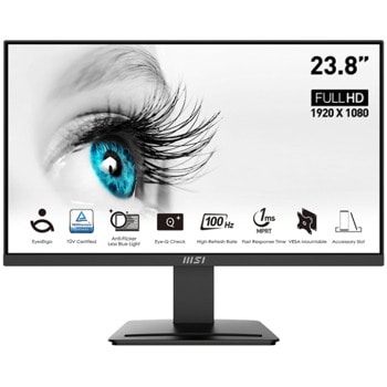 Монитор MSI Pro MP2412 (9S6-3BA9CH-042), 23.8" (60.45cm) VA панел, 100Hz, Full HD, 1ms, 300cd/m2, DisplayPort, HDMI | JAR Computers MSI Pro MP2412 9S6-3BA9CH-042