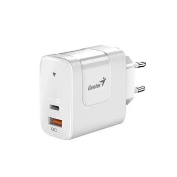 Зарядно устройство Genius PD-65AC, от контакт към 1x USB-C(ж), 1x USB-A(ж), 20V/3.25A, бяло, 55W | JAR Computers Genius PD-65AC