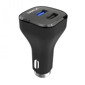 Зарядно за кола Dolphin Q Black (CCD006Q-001A), от автомобилна запалка към 2x USB A(ж), черно, Quick Charge 3.0 | JAR Computers iWALK Dolphin Q Black CCD006Q-001A