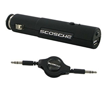 Зарядно устройство за кола Scosche USBFL35R, от автомобилна запалка към 1x USB, 5V, 1A, LED фенерче, 2x 3.5mm кабел, черно image