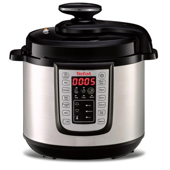 Мултифункционален уред за готвене Tefal CY505E30, капацитет 6L, готвене под налягане, регулируема температура, отложен старт, защита срещу свръх налягане, черен/инокс | JAR Computers Мултикукър Tefal CY505E30