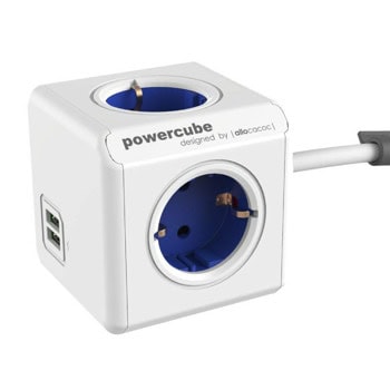 Разклонител DesignNest PowerCube Extended 1402BL, 4 гнезда, тип "куб", 2x USB-A, 1.5m кабел, син | JAR Computers DesignNest PowerCube Extended 1402BL