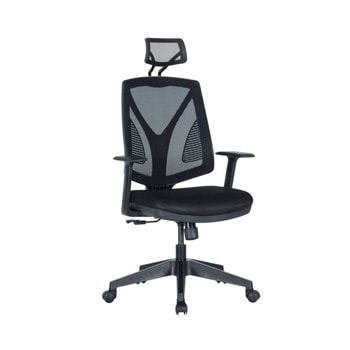 Директорски стол RFG Joy 004 HB, до 120кг. макс тегло, меш дамаска, алуминиева база, опора за глава, лумбална опора, заключване в работна позиция, черен image