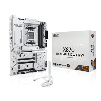 Дънна платка Asus X870 Max Gaming WiFi7 W, X870, AM5, DDR5, PCI-E 5.0 (HDMI), 3x M.2 slots, 4x SATA 6Gb/s, 2x USB 4.0 Type-C, 1x USB 3.2 Gen2 Type-A, Wi-Fi 7, Bluetooth v5.4, 2.5GbE LAN, ATX | JAR Computers Asus X870 Max Gaming WiFi7 W 90MB1LZ0-M0EAY0