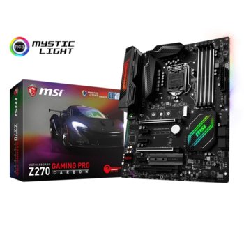 Дънна платка MSI Z270 GAMING PRO CARBON, Z270, LGA1151, DDR4, PCI-E (HDMI&DVI)(SLI&CF), 6x SATA 6Gb/s, 2x M.2 slot, 4x USB 3.1 (Type-A), ATX | JAR Computers MSI Z270 GAMING PRO CARBON