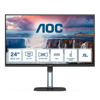 Монитор AOC 24V5C/BK, 23.8" (60.45 cm) IPS панел, 75Hz, Full HD, 4ms, 20 000 000:1, 300 cd/m2, DisplayPort, HDMI, USB Hub image