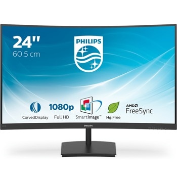 Монитор Philips 241E1SC/00, 24" (60.96 cm) VA панел, 75Hz, Full HD, 4ms, 240cd/m2, HDMI, VGA, извит | JAR Computers Philips 241E1SC/00