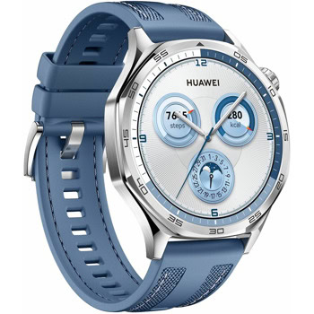 Смарт часовник Huawei Watch GT5 46мм Vili-B19W (Blue Woven), 1.43" (3.63cm) AMOLED дисплей, Bluetooth, GPS, оптичен сензор за пулс, до 14 дни време на работа, 5ATM, синя тъкана каишка | JAR Computers Huawei Watch GT5 Vili-B19W Blue Woven