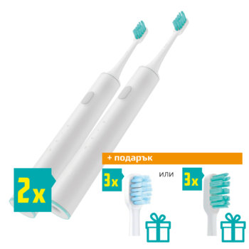 2 броя ел. четка за зъби Xiaomi Mi Electric Toothbrush с подарък 3 накрайника по избор (виж описанието), 3 степени на работа, до 18 дни работа за едно зареждане, Bluetooth, бяла | JAR Computers Xiaomi Mi Electric Toothbrush White + Gift