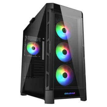 Кутия Cougar Gaming Duoface Pro RGB, ATX/mATX/Mini-ITX/E-ATX, 1x USB Type-C, 2x USB 3.0, 4x ARGB вентилатора, с прозорец, черна, без захранване | JAR Computers Кутия Cougar Gaming Duoface Pro RGB черна