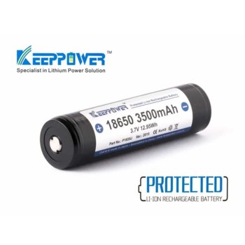 Акумулаторна батерия KeepPower 18650 Protected 10A, 18650, 3.7V, 3500mAh, Li-Ion, 1 брой | JAR Computers Keeppower 18650 3500mAh Protected 10A