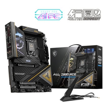 Дънна платка MSI MEG Z890 ACE, Z890, LGA1851, DDR5, PCI-E 5.0 (USB-C&HDMI), 4x SATA 6Gb/s, 5x M.2 Slots, 2x Thunderbolt 4, 11x USB 3.2 Gen 2, 10GbE LAN, Wi-Fi 7, Bluetooth 5.4, ATX | JAR Computers MSI MEG Z890 ACE 911-7E22-001