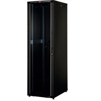 Комуникационен шкаф Lande LN-CS42U6010-BL, 19", 42U, 600 x 1000 мм, перфорирана врата, LCD термометър, черен | JAR Computers Lande LN-CS42U6010-BL