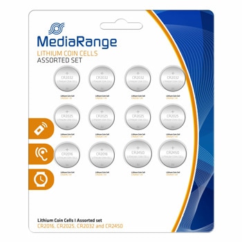 Батерии литиева MediaRange MRBAT139, CR2016/CR2025/CR2032/CR2450, 3V, 12бр | JAR Computers MediaRange COIN CELLS ASSORTED SET 12 PACK