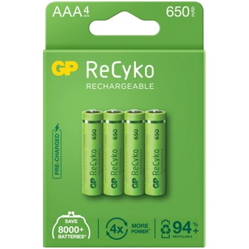Акумулаторна батерия GP ReCyko, AAA, 1.2V, 650mAh, NiMH, 4бр. | JAR Computers GP ReCyko 650 GPRHCH63E001