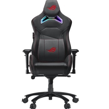 Геймърски стол Asus ROG Chariot (90GC00E0-MSG010), метална база, еко кожа, регулируеми подлакътници, регулируема височина, RGB подсветка, черен | JAR Computers Asus 90GC00E0-MSG010