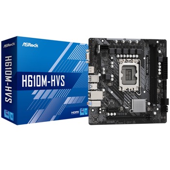 Дънна платка ASRock H610M-HVS, H610, LGA 1700, DDR4, PCI-E 4.0 (HDMI&VGA), 4x SATA 6Gb/s, 2x USB 3.2 Gen1, Micro ATX | JAR Computers ASROCK H610M-HVS 90-MXBHT0-A0UAYZ