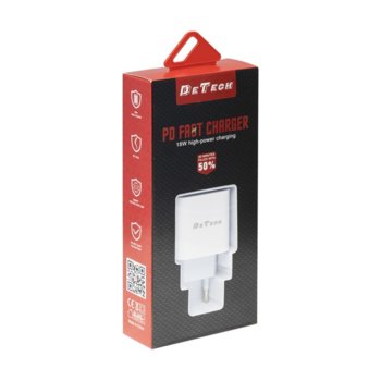 Зарядно устройство DE-30PD, от контакт към USB C(ж), 5V, 3.0A, кабел от USB C(м) към USB C(м, 1m, бял | JAR Computers Зарядно устройство DE-30PD 5V за Type C