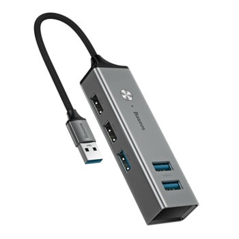 USB Хъб Baseus CAHUB-C0G, 3x USB 3.0, 2x USB 2.0, сив | JAR Computers Baseus CAHUB-C0G