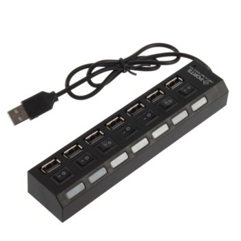 USB Хъб 08040402, 7 порта, от USB Type A към 7x USB 2.0 Type-A, черен | JAR Computers USB HUB 2.0 Black 08040402