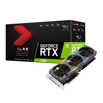 Видео карта Nvidia GF RTX 3080, 10GB, PNY XLR8 Gaming UPRISING EPIC-X RGB, PCI-E 4.0, GDDR6X, 320 bit, 3x DisplayPort, 2x HDMI, LHR | JAR Computers PNY GeForce RTX 3080 XLR8