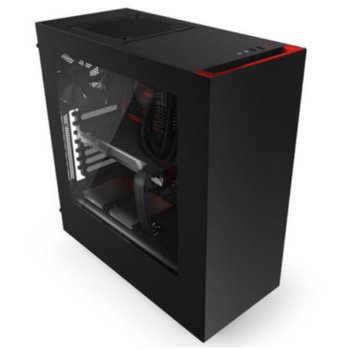 Кутия NZXT Source S340, ATX/micro ATX, 2x USB 3.0, прозорец, черна с червен кант, без захранване | JAR Computers NZXT Source S340 Black/Red CA-S340MB-GR
