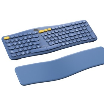 Клавиатура Delux GM903CV, безжична, ергономичен дизайн, OLED дисплей, мултимедийни бутони, 1000 mAh батерия, синя, Bluetooth image