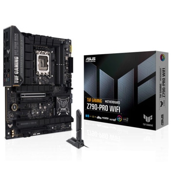 Дънна платка Asus TUF Gaming Z790-PRO WIFI, Z790, LGA1700, DDR5, PCI-E 5.0 (DP&HDMI), 4x M.2, 4x SATA 6Gb/s, 1x USB 3.2 Gen 2 Type-C, 2x USB 3.2 Gen 2 Type-A, Wi-Fi 6E, Bluetooth, 2.5GbE LAN, ATX | JAR Computers Asus TUF Gaming Z790-PRO WIFI 90MB1FJ0