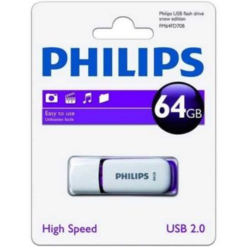 Памет 64GB USB Flash Drive, Philips FM064FD70B, USB 2.0, бяло/синя | JAR Computers Philips SNOW EDITION 64GB 2.0 FM064FD70B