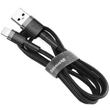 Кабел Baseus Cafule USB Lightning Cable (CALKLF-BG1), от USB A(м) към Lightning(м), 1m, 12W, черен | JAR Computers Baseus Cafule USB Lightning Cable CALKLF-BG1