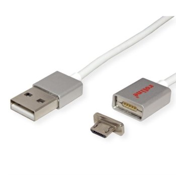 Кабел Roline 11.02.8316, магнитен, от USB Type A(м) към USB Мicro B(м), 1m, бял | JAR Computers ROLINE 11.02.8316