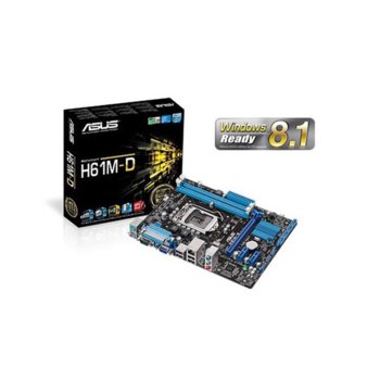 Дънна платка ASUS H61M-D, H61, LGA1155, DDR3, PCI-E 3.0, SB7.1, Lan1000, 4x SATA 3Gb/s, 4x USB 2.0, uATX | JAR Computers ASUS H61M-D