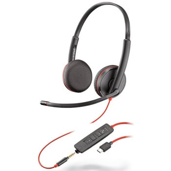 Слушалки HP Poly Blackwire 3225, USB-C, Jack 3.5mm, шумопотискащ микрофон, USB-C/A адаптер, черни, bulk | JAR Computers HP Poly Blackwire 3225 8X229A6