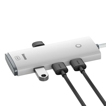USB Хъб Baseus WKQX030002, 5 порта, от USB Type-A към 4x USB 3.0 Type-A, 1x USB Type-C, бял | JAR Computers Baseus WKQX030002