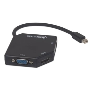 Преходник Manhattan 3 in 1, от Mini DisplayPort(м), към HDMI(ж) / DVI(ж) и VGA(ж), черен | JAR Computers Manhattan 3 in 1 from Mini DP to HDMI/DVI/VGA