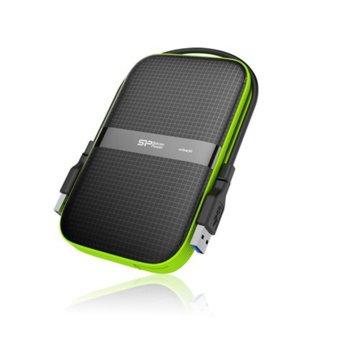 Твърд диск 4TB Silicon Power Armor A60 (SP040TBPHDA60S3K), външен, 2.5" (6.35 cm), USB 3.0, удароустойчив, черен със зелен кант | JAR Computers Silicon Power Armor A60 4TB Green SP040TBPHDA60S3K
