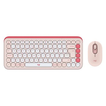 Комплект клавиатура и мишка Logitech POP Icon Combo Rose & Off White (920-013142), безжични, 4 програмируеми клавиша, US International подредба, 4000dpi, Bluetooth, розови | JAR Computers Logitech POP Icon Combo Rose & Off W US 920-013142