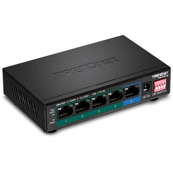 Суич TRENDnet TPE-TG51g, 1000Mbps, 5 порта, 4x 10/100/1000 Mbps RJ45 PoE+, 4x 10/100/1000 Mbps RJ45, DIP switch | JAR Computers TRENDnet TPE-TG51g