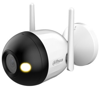 IP камера Dahua F2C-LED-0280B, насочена "bullet" камера, 2MPix(1920x1080@30fps), 2.8mm обектив, H.264B/H.264/H.264H/H.265, IR осветеност (до 30 метра), външна IP67, Wi-Fi, LAN, microSD слот до 256GB, микрофон | JAR Computers Dahua F2C-LED-0280B